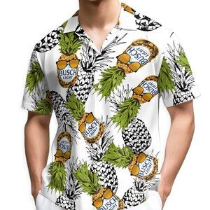 Busch Light Pineapple White Hawaiian Shirt